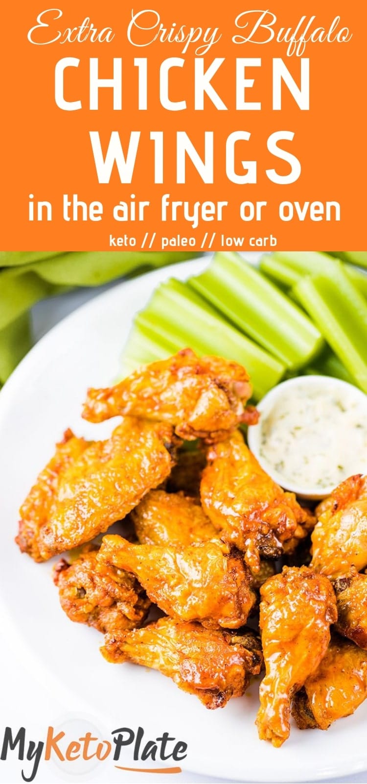 These Extremely Crispy Buffalo Chicken Wings are air fried in the Air Fryer, but you can bake them in the oven. It’s possible to make crispy & juicy chicken wings without deep frying them in tons of oil.