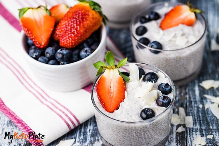keto chia pudding with fresh berries and coconut