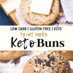 These keto buns are perfect for sandwiches, the perfect low carb bread. Made with almond flour and psyllium husk, you can enjoy bread on keto. This recipe doesn't involve lots of kneading the dough, and it's ready in about 20 minutes! #ketobread
