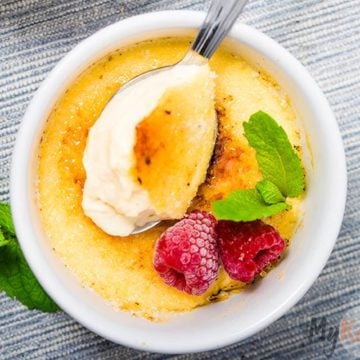 y favorite dessert: creme brulee topped with fresh berries and mint.