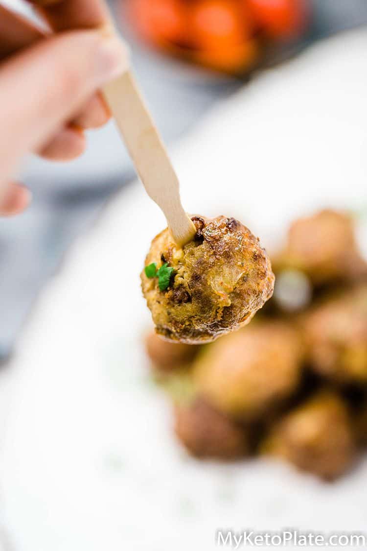 homemade meatballs recipe on a skewer