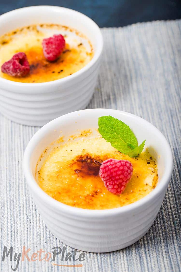 A classic keto crème brûlée with a golden, crackly crust and creamy inside.