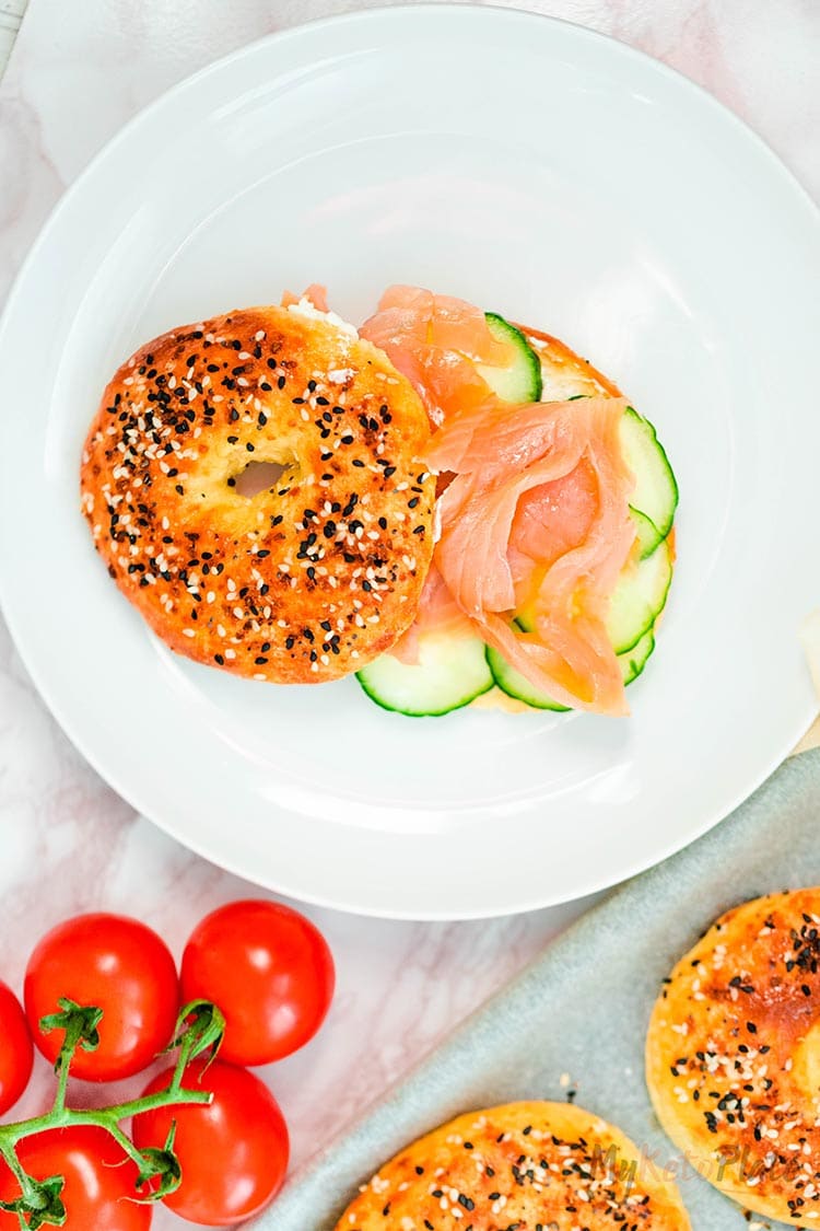 keto bagel with salmon and cream cheese
