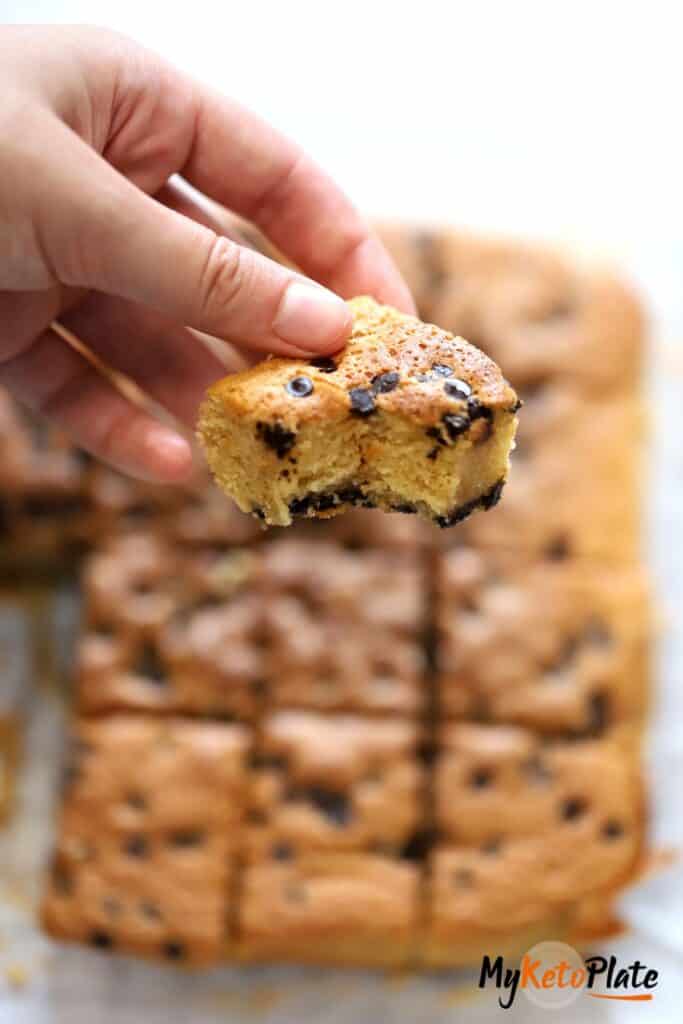 keto blondies square hold in hand