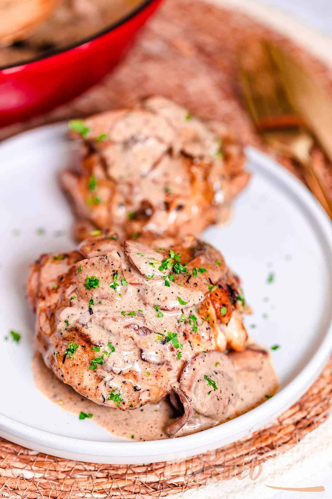 pan seared chicken thighs with creamy mushroom sauce