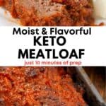 A moist and delicious low-carb meatloaf with a crispy, caramelized glaze, ready to be sliced and served.