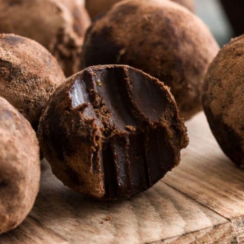 keto chocolate truffles on a wooden board