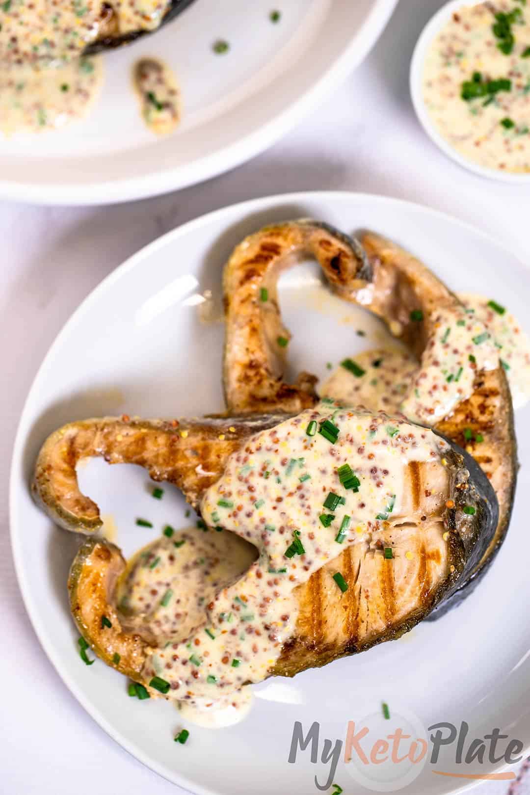 Grilled Salmon Steak with Creamy Mustard Sauce