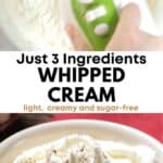 A creamy, swirled mixture in a white bowl being whipped into keto-friendly whipped cream.