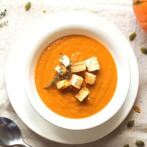keto pumpkin soup with croutons
