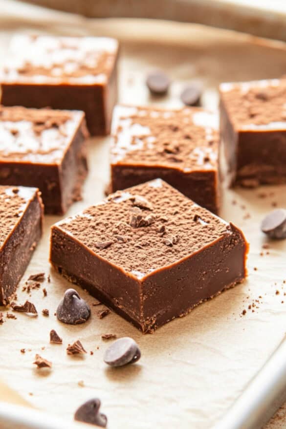 cottage cheese fudge square on a parchment paper