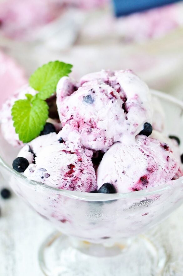 Close-up shot showing the smooth, creamy texture of keto blueberry ice cream made with cottage cheese.