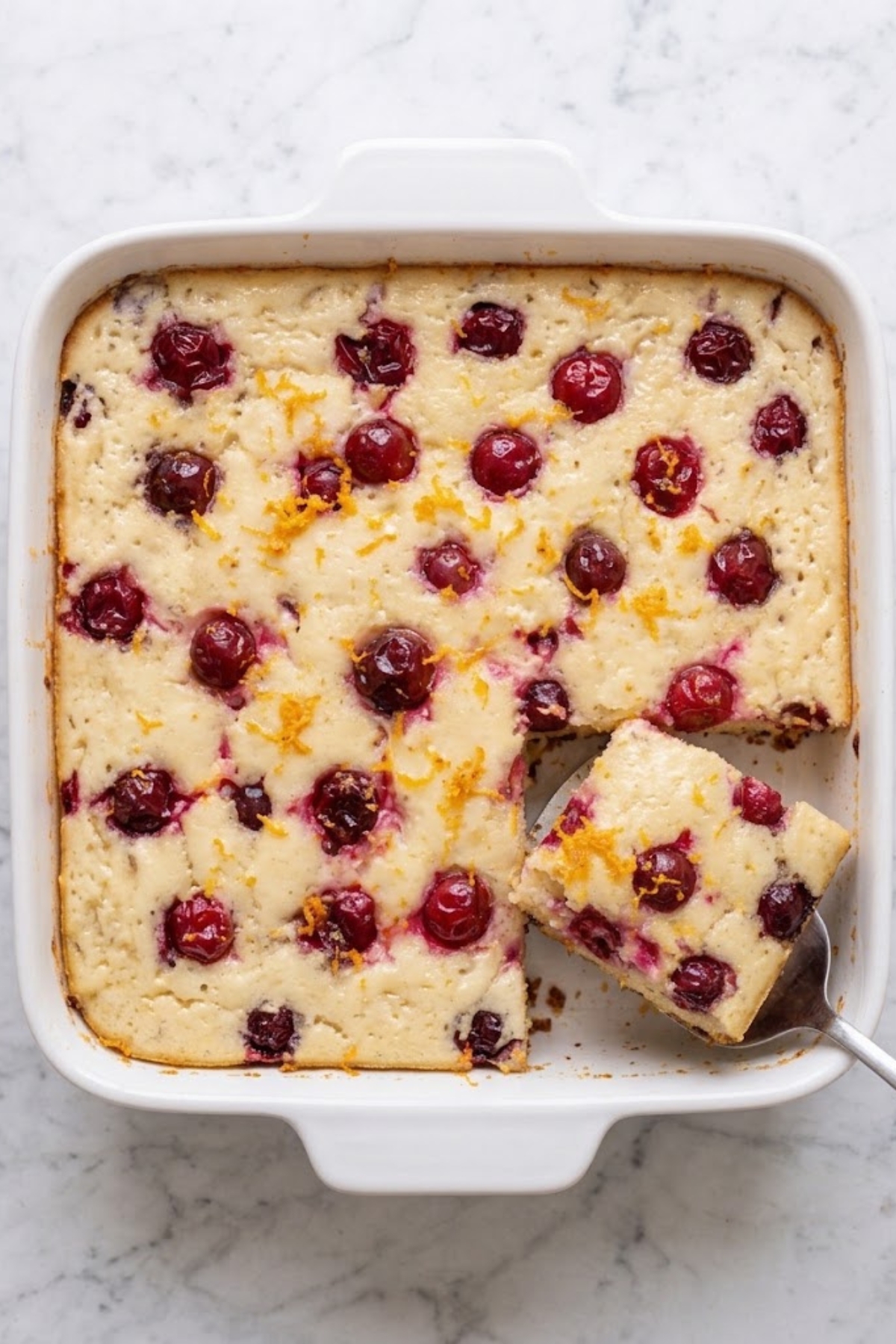 Cranberry Orange Cottage Cheese Bake 4 Golden cranberry orange cottage cheese bake in a ceramic dish